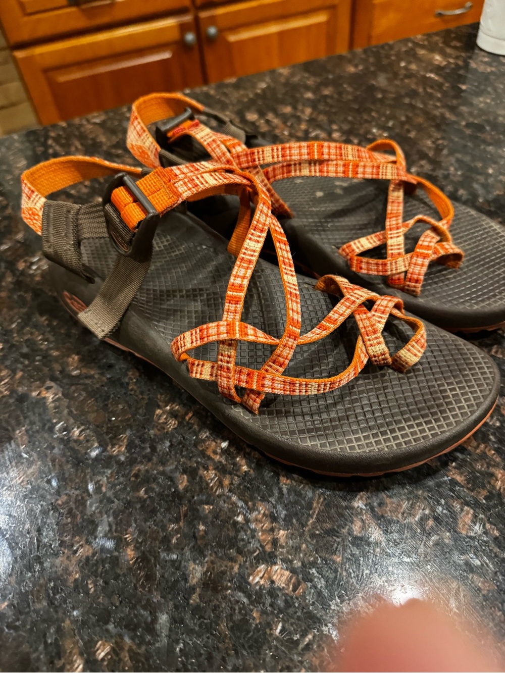 Chaco Women's Outdoor Strappy Sandals in Orange and Gray